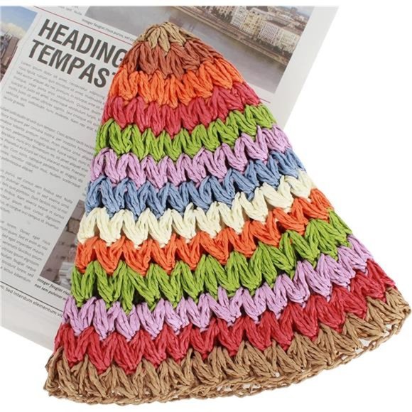 Foldable Wide Brim Colorful Crochet Straw Hat, UPF 50+ Summer for Women main image 7